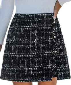 CUPSHE Mini jupe élégante à carreaux tissée à carreaux avec boutons latéraux - Polyvalente pour femme - Chic