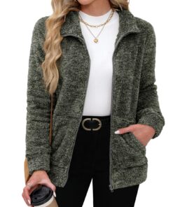 B BetterBay Veste d'hiver chaude en polaire pour femme - Col montant, Fermeture éclair intégrale, Taille S-XXL