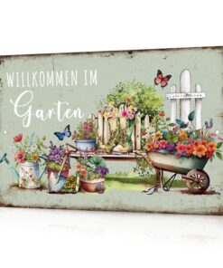 Plaque en métal Putuo Decor motif floral vintage pour terrasse et jardin - Décoration murale - 7,9 x 11,8 pouces