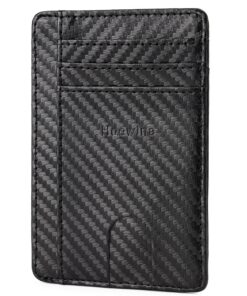 Hoewina Portefeuille fin en cuir pour homme, design minimaliste avec blocage RFID, Noir, Fibre de carbone
