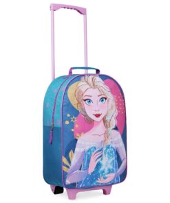Valise Disney Enfant Fille_BLEU_Elsa_Fonctionnelle et Comfortable_Voyage en Famille_Sac Trolley Souple