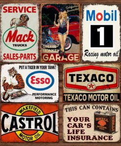 Plaques métal rétro garage 7 pièces 20x30cm design vintage pour mur de maison decoration chambre bar