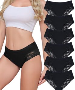 Aijolen Culotte Femme Coton Slip Dentelle Mi-Taille Hipster confort Élastiquées Respirantes Lot de 6
