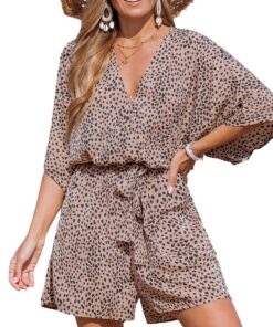 CUPSHE Été Femmes Salopette Rayé Rompère Deep V Cou Dolman Manches Jambe Large