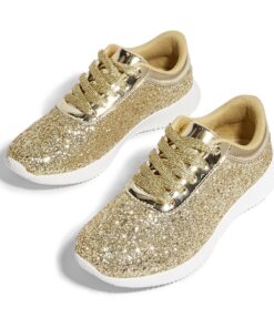 Baskets Brillantes Femme Métalliques Paillettes LUCKY STEP, Chaussures de Tennis Légères, Femmes Sportives, Joueuseté, B