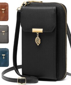 VOBUKE Pochette Téléphone Portable en Cuir pour Femme - RFID Blocage - 12 Porte Carte - Compatible Téléphone < 7,2 Pouce