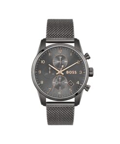 Montre chronographe BOSS quartz homme 44mm collection sky_master cadre gris bracelet acier inoxydable fonctions date rés