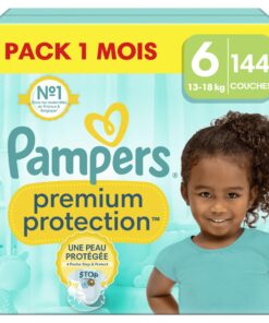 Pampers Premium Protection Size 6, 144 Diapers, 13-18kg, Double Skin and Leak Protection with Poche Stop & Protect, 1 Mo