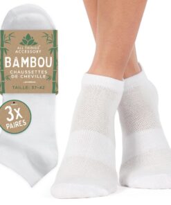 Chaussuettes de Sport en Bambou All Things Accessory pour Femmes (3 Paires) - Blanches, Respirantes, Antibactériennes, E