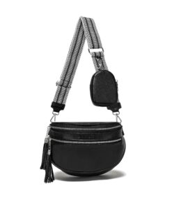 Sac KUNKUN Banane Femme Noir Végétalien Cuir Petit Sac À Main Femmesavec Porte-Monnaie et Bandoulière 5cm Sangle