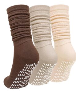 ZAKASA Chaussettes Hautes Antidérapantes pour Femme: Yoga et Pilates - Chaussettes Longues Tricotées en Coton - 3 Paires
