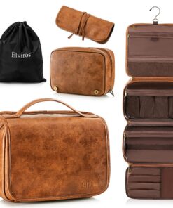 Elviros Trousse de Toilette pour Homme et Femme Global Recycled Standard Elviros Trousse de Voyage Amovible en Cuir PU G
