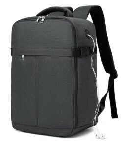 Kono Bagage Cabine Imperméable pour Voyage Travail - Gris Foncé Kono Sac à Dos Cabine Avion avec Port USB - Gris Foncé