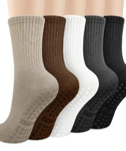 Tialfas 5 Paires Chaussettes Antidérapantes Femme pour Yoga Pilates Fitness Gymnase Entraînements Physiques Hôpital Tram