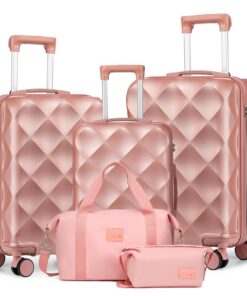 Sea Choice Set de valises rigides de voyage en ABS - Lot de 5 valises avec trousse de toilette et 8 roues (5 tailles)