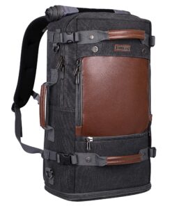 WITZMAN Sac à Dos Voyage Homme en Toile Vintage Grande Capacité 40l Sac de Voyage Pour Ordinateur Portable (A2021, Noir)