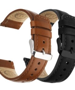 Fullmosa Lot de 2 bracelets de montre en cuir véritable pour homme et femme - Changement rapide avec fermoir en acier in