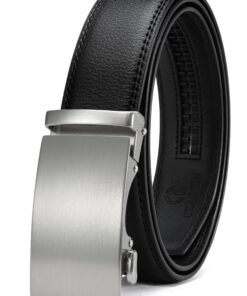 CHAOREN Buckley Ceinture automatique en cuir pour hommes - Cuir pleine fleur noir, largeur 35 mm, sans trous, taille aju