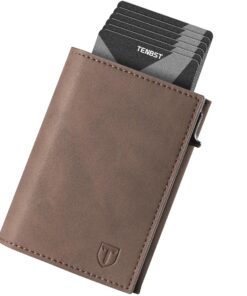 Portefeuille TENBST pour Homme avec Blocage RFID - Marron - 8 Portes Cartes Credit, Compartiment à Billets et Poche à Mo