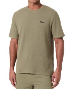BOSS Hommes Waffle T-Shirt Pyjama en Coton Mélangé avec Logo Brodé pour le Repos et la Relaxation - Respirant et Comfort