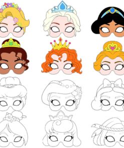 Masques Princesse Hifot Enfant à Colorier pour Carnaval et Anniversaires (12 Pièces)