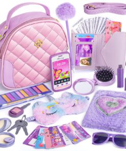 Hohosunlar Petite Fille Sac à Main - Jouet Jouer avec Accessoires Journal Masque pour Les Yeux Portefeuille Lunettes de
