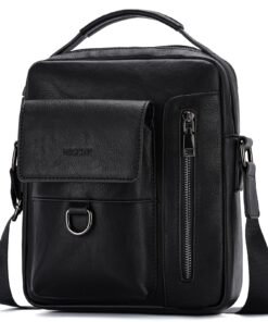 VASCHY Sac Bandoulière Homme en Cuir PU | Multi-Poches | Antivol | Idéal pour Travail et Voyage | Grande Capacité | Meil