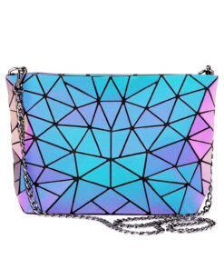 Sac Bandoulière LOVEVOOK Chic à Motifs Géométriques pour Femme | Gris et Violet Holographique
