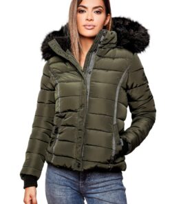 Veste d'hiver matelassée Navahoo B355 pour femme avec col en fourrure amovible