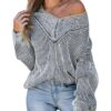 CUPSHE Pull Oversized à Manches Longues et Col en V pour Femme