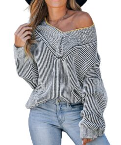 CUPSHE Pull Oversized à Manches Longues et Col en V pour Femme