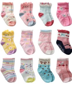 Chaussettes bébés filles Cottock antidérapantes 12 paires Nouveau-né en coton