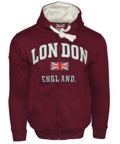 Marque anglaise + sweatshirt zipé et fourré London England + tout public + quotidien + chaude et confortable + taille L