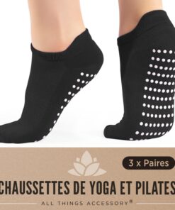 All Things Accessory 3 paires de chaussettes de yoga anti-dérapantes EU 37-42 pour Fitness et Danse Barre chaudes et con