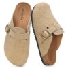 Dokela Mules et Sabots Homme Femme Confortables Antidérapants Semelle Liège Chaussons Cuir