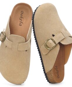Dokela Mules et Sabots Homme Femme Confortables Antidérapants Semelle Liège Chaussons Cuir