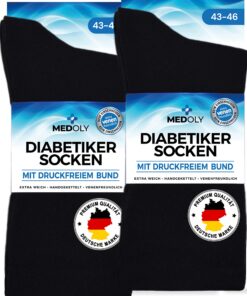 MEDOLY Chaussettes pour diabétiques - Lot de 6 paires sans élastique, 97 % coton, sans coutures gênantes - Convient à l'