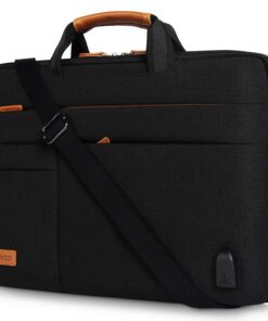 DOMISO | Sacoche pour Ordinateur Portable 17"-17.3" | Pour Dell/Lenovo/HP/ASUS | Port USB | Sacoche Bandoulière | Noir&M