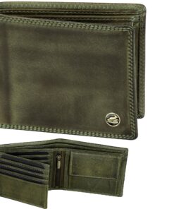 Fa.Volmer Protection RFID Portefeuille en cuir pour homme – Doublure renforcée +8 + 3 cartes, Ultra stable, Vert chasseu