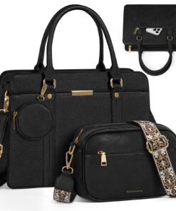 RAINSMORE Sac à Main Femme PU Cuir 3 Pièces Imperméable Sac à Bandoulière Fourre Tout Université Travail Shopping