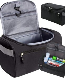 PARENCE Trousse de Toilette Homme Femme – Grande Capacité et Sac de Voyage Noir Design avec Crochet de Suspension