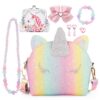 Sac à main licorne JYPS pour petites filles, sac bandoulière mignon 7PCS jeu accessoires enfant