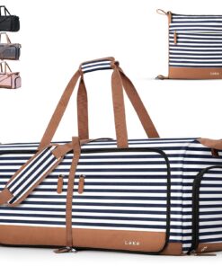 Sac de voyage Lekesky pour femme, sac de week-end pliable, bleu à rayures, 60L, compartiment à chaussures, idéal pour va