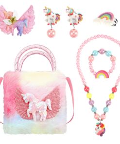 Sac a Main Licorne BTHRORO Enfants Fille | Peluche Accessoire Princesses Jouets | Bijoux Princesses Enfant | Taille Adap
