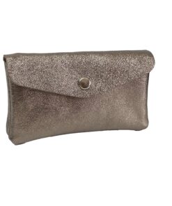 Portefeuille élégant en cuir métallisé Médio taupe fermerture à bouton