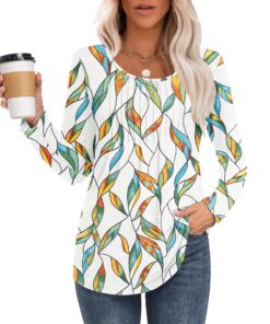 MOLERANI T-Shirt Femme Confortable à Manches Longues Plissé pour Décontracté, Haut Élégant en Coton Bio 100% - Grande Ta
