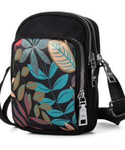 Sac à Bandoulière LaRechor Femm(e) 3 Poches zippées Portable Feuilles Colorées