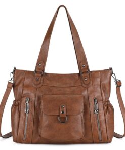 BAIGIO Grand Sac a Main Femme en Cuir PU Vintage pour Cours, Shopping et Travail