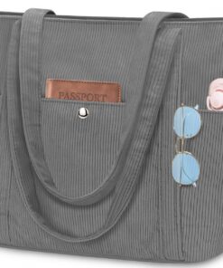 Sac WACCET Femme en Velours Côtelé Grand Capacé Sac à Main Fourre-Tout Fermeture Éclair Bandoulière Réglable Travail Voy