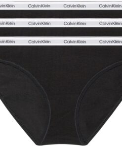 Calvin Klein Femme Slip Lot De 3 Bikini Coton Stretch - Taille S - Noir - Plage et Pool Party - Maillots de bain en coto